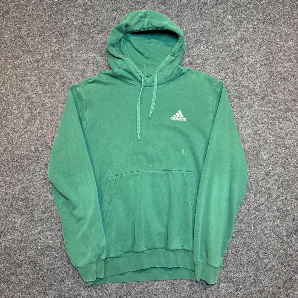 Adidas Mens Green Pullover Hoodie Fleece Logo Sweatshirt Large